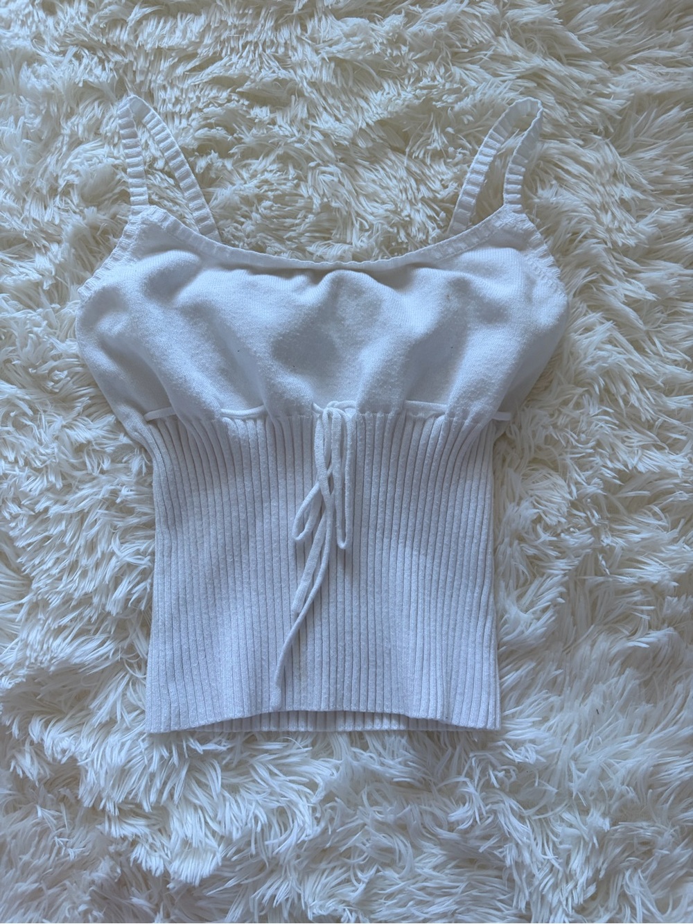 White Knit Tie-Front Tank Top